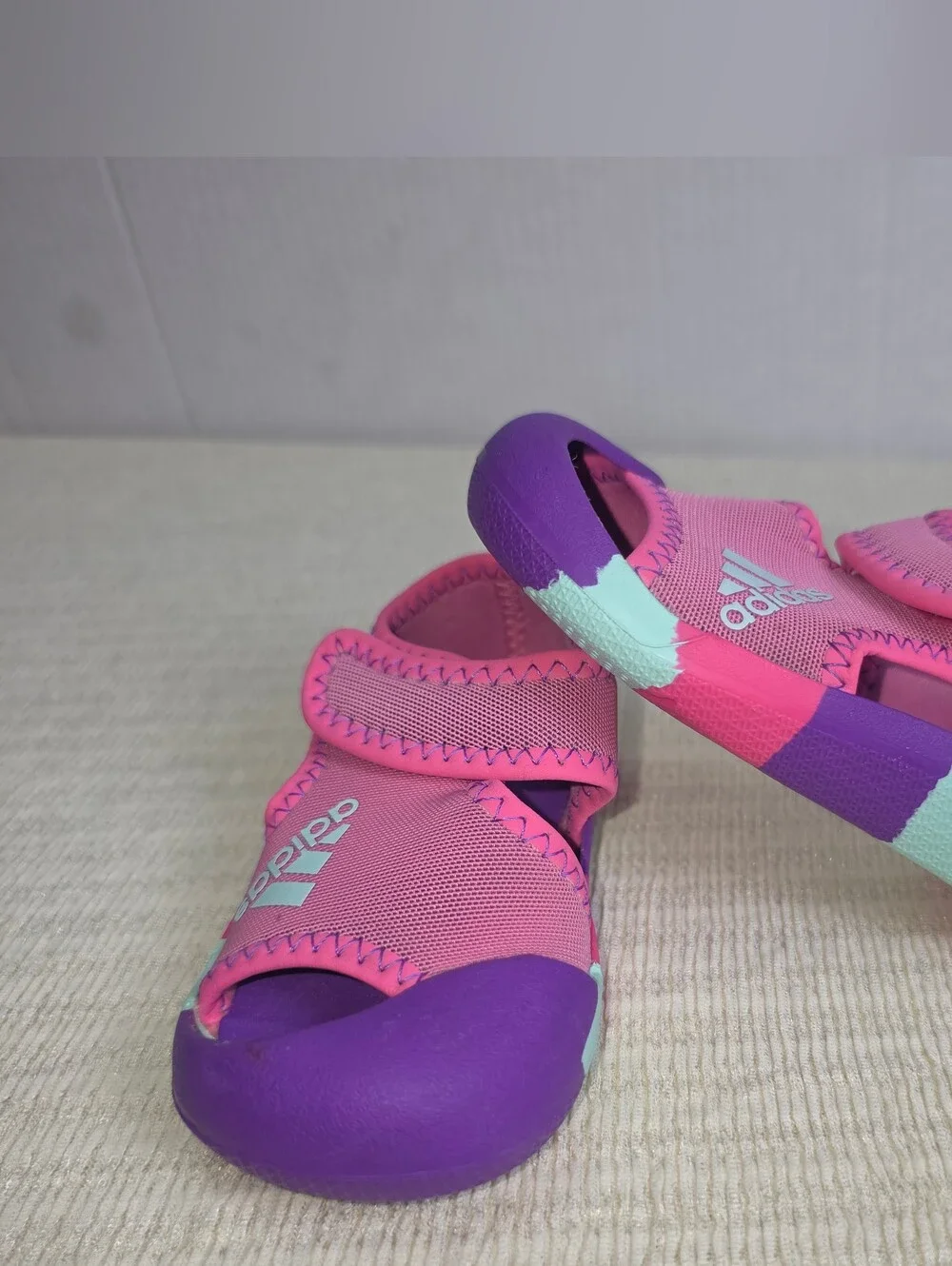 adidas Toddler Water Sandals Pink Purple Aqua Hook Loop Shoes US 5.5K D97198